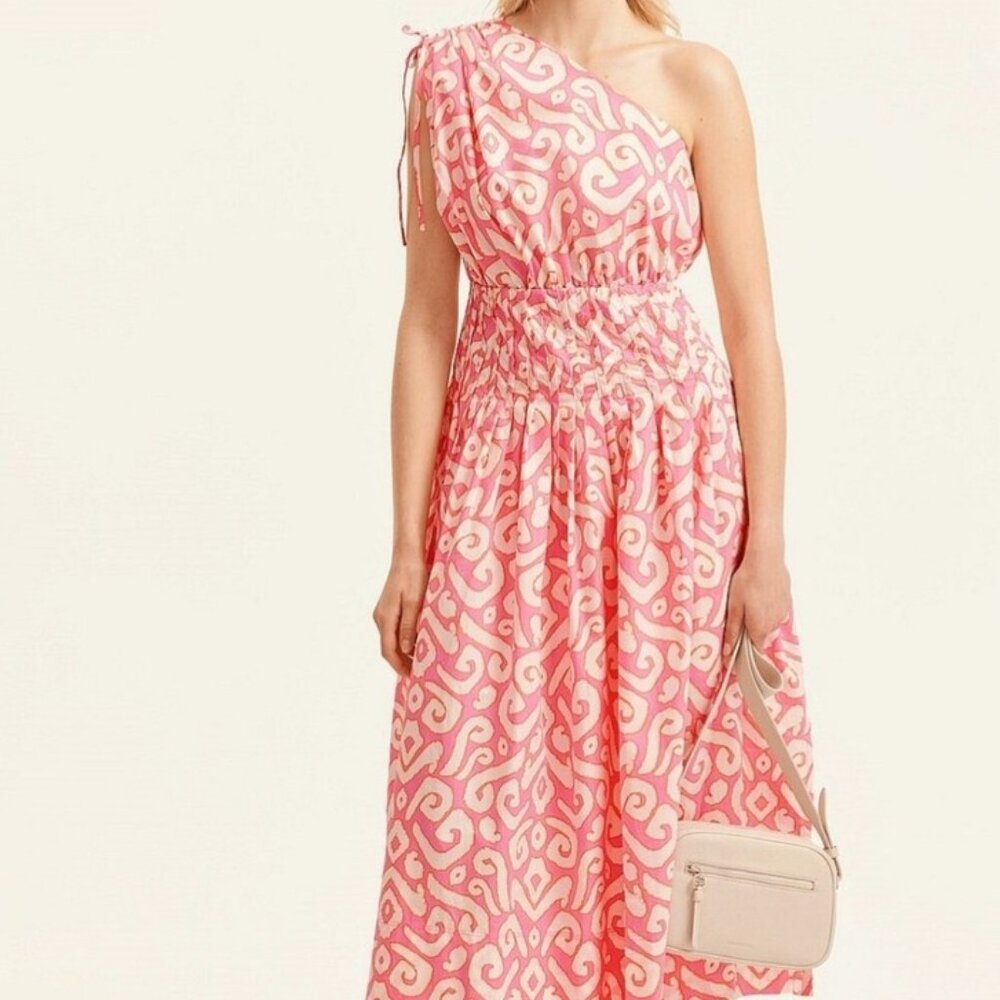 Country Road Print One Shoulder Midi Dress